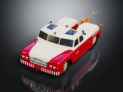 Red And White Vintage Toy Truck With Roof Racks And Small Orange Accessories 3d model