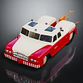 Red And White Vintage Toy Truck With Roof Racks And Small Orange Accessories
