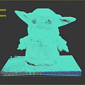 Cute Green Alien Creature With Big Eyes Fur Collar Coat On Blue Base 3D Rendering