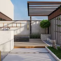 Modern Courtyard Garden Design Featuring Paved Flooring Various Plants And Outdoor Seating Area