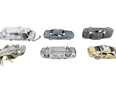 Rusted Abandoned Cars Collection Featuring Wrecked Vans Sedans And Damaged Vehicles 3d model
