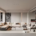 Modern Living And Dining Room Interior With Beige Sofa Coffee Table And Large Windows