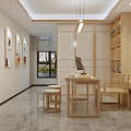 Modern Study Room Interior With Wooden Bookshelves Writing Desk Apple Computer And Calligraphy Artwork