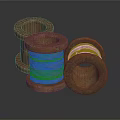 Industrial Equipment Wooden Spools With Gray Coiled Wire For Manufacturing Processes