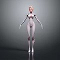 Futuristic Female Character in White Bodysuit with Mechanical Knee Parts 3D Model Design