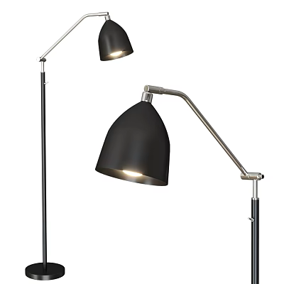 Modern Black Floor Lamp With Adjustable Metal Arm And Dome Shade 3d model