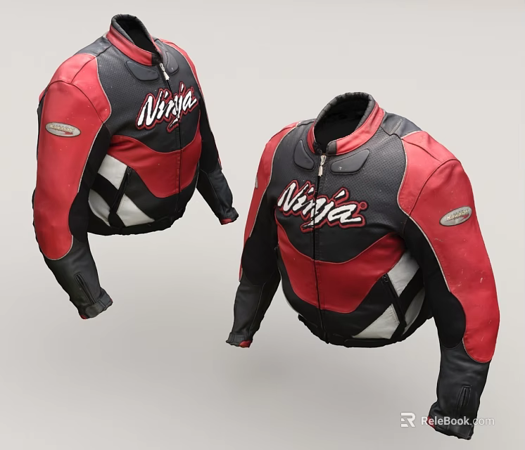 Two Red And Black Racing Motorcycle Jackets With Ninja Logo 3d model