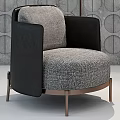 Modern Textured Grey Fabric Upholstered Ottoman With Rose Gold Metal Legs And Circular Wall