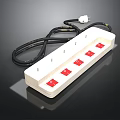 White Power Strip with Multiple Red Switches and Black Power Cord Plug