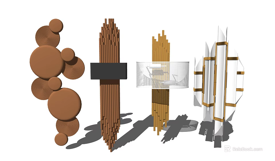 Modern Wall Lamps with Various Geometric Designs and Mixed Materials for Home Decor 3d model 