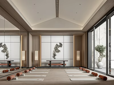 Serene Yoga Studio Interior With Mats And Zen Decor 3d model