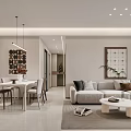 Modern Living and Dining Room Interior With Sofa Dining Table Chairs And Decorative Paintings
