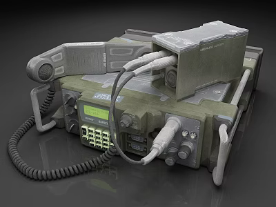 Military Portable Radio Device With Green Casing Control Panel Microphone And Knobs 3d model