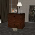 Vintage Wooden Bedside Table With Drawers Table Lamp Photo Frames Globe And Cat Figurine