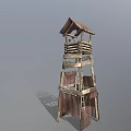Wooden Tower With Multi Level Structure And Ladder Access Rustic Design Features 3d model