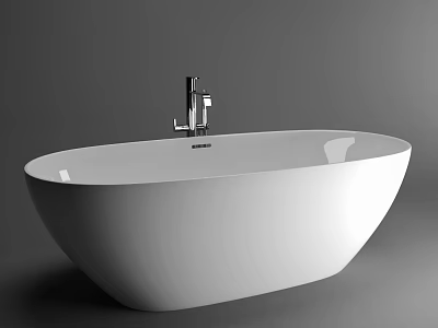 White Modern Freestanding Bathtub With Chrome Faucet And Sleek Design 3d model