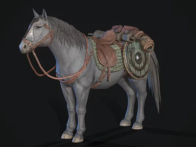 Gray Horse With Leather Saddle Decorative Reins And Riding Gear 3d model