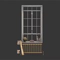 Vintage Window With Multi Pane Frame And Radiator Holding Clay Pot Books And Small Statue