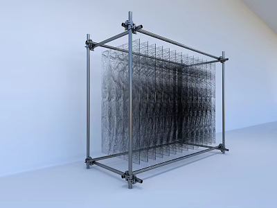 Modern Artistic Decorative Ornament Set With Metal Frame And Grid Like Black Thread Design In Minimalist Background 3d model