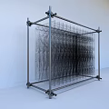 Modern Artistic Decorative Ornament Set With Metal Frame And Grid Like Black Thread Design In Minimalist Background