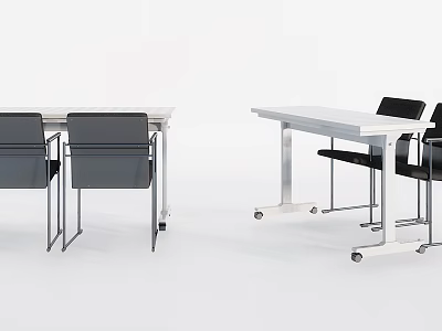 Modern Black Office Chairs With Wheels And White Office Desks Design 3d model