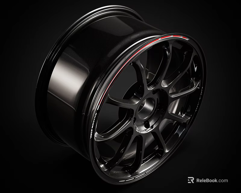 Premium Car Tire Featuring Black Glossy Rim With Red Accent And Sporty Multi Spoke Design 3d model 