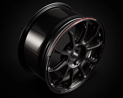 Premium Car Tire Featuring Black Glossy Rim With Red Accent And Sporty Multi Spoke Design 3d model