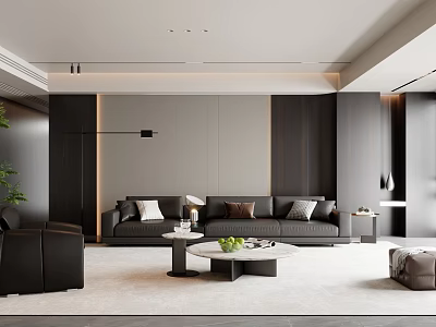 Modern Living Room Sofa Coffee Table Set With Leather Upholstery And Decorative Pillows 3d model