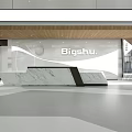Modern Store Front Desk With Marble Counter Blue Sports Car And Spacious Interior