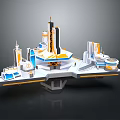 Futuristic 3D Architecture Model With Blue White Orange Buildings And Platforms 3d model