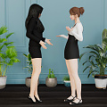 Modern Double Female Secretary Workplace Female Office Girl Office Beauty 3d model