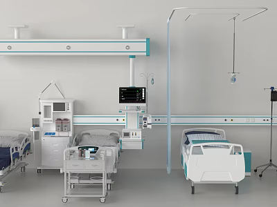 Advanced Medical Equipment Including Hospital Beds Monitors IV Stands and Carts 3d model