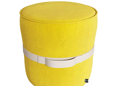 Yellow Ottoman Stool with Striped Texture and White Strap Design for Living Room Decor 3d model