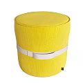 Yellow Ottoman Stool with Striped Texture and White Strap Design for Living Room Decor