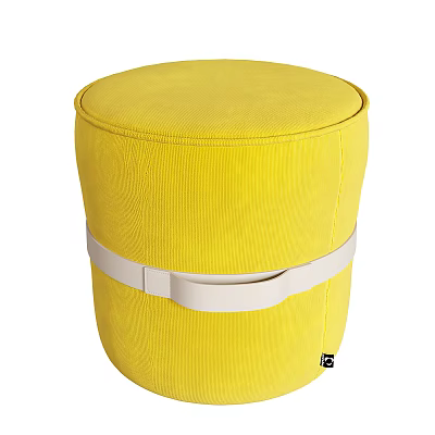 Yellow Ottoman Stool with Striped Texture and White Strap Design for Living Room Decor 3d model