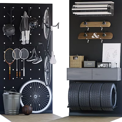Modern sports goods porch sports equipment combination 3d model