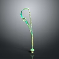 Green Patina Metallic Sculpture With Curved Structure Circular Ornament And Spherical Base