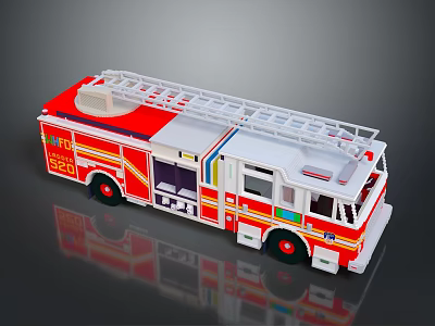 Red White Toy Bus Model With Roof Ladder And Display Stand 3d model Red White Toy Bus Model With Roof Ladder And Display Stand 3d model
