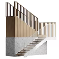 Modern Staircase Interior With Wooden Steps White Railings And Concrete Base