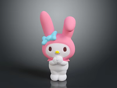 Cute Pink Rabbit Character Doll With Blue Bow White Body Clasped Hands 3d model
