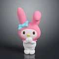 Cute Pink Rabbit Character Doll With Blue Bow White Body Clasped Hands
