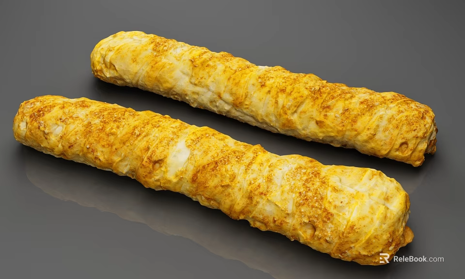 Golden Brown Rolled Food With Crispy Surface And Baked Texture Details 3d model 