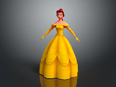 Game Movie Character Belle In Yellow Off Shoulder Ball Gown With Red Hair 3d model