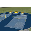 Outdoor Basketball Court Complex With Multiple Circular Courts Green Lawn And Waterfront Design