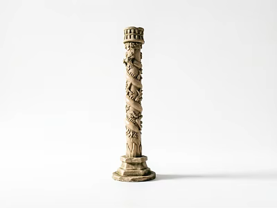 Intricately Carved Wooden Column With Ornate Patterns And Sculptural Details 3d model
