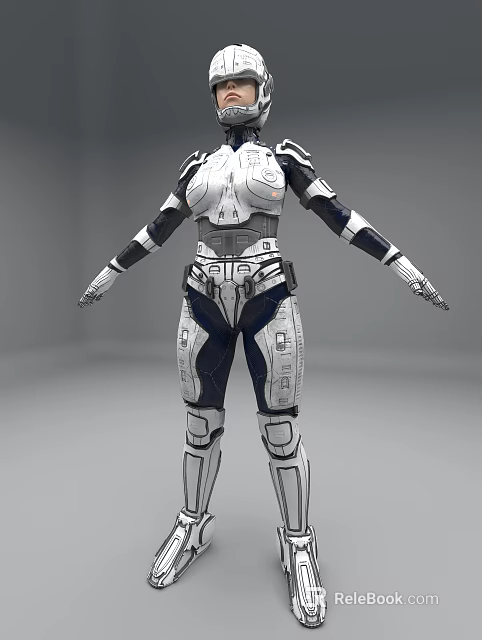 Futuristic Tech Armor Suit With White And Dark Blue Mechanical Details And Structural Design 3d model 
