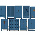 Traditional Chinese Blue Wardrobes With Lattice Doors Carved Patterns And Circular Motifs