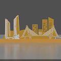 City Landmark Photo Check-in Spot With Yellow Model Skyscrapers Bridge And Olympic Rings