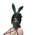Elf Creature Female Character Wearing Black Green Outfit With Mask Axe Dagger And Boots