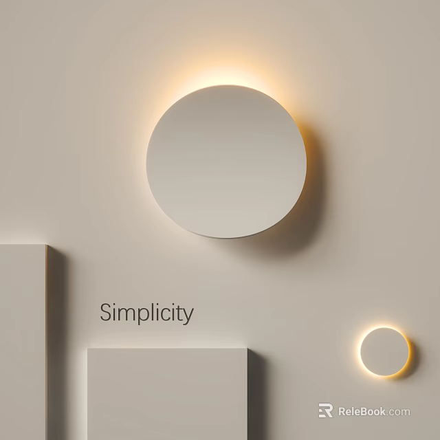 Simple Round White Wall Lamp With Warm Light On Minimalist Wall With Geometric Decor 3d model 